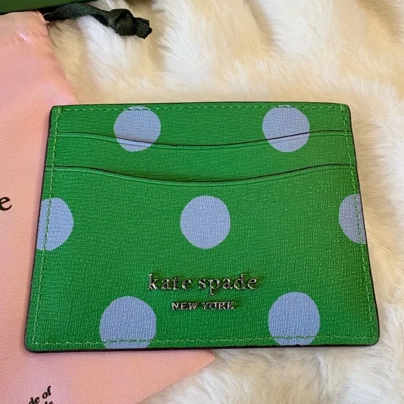 Kate Spade Green and Gray Polka Dot Card Holder - Picture 2 of 4